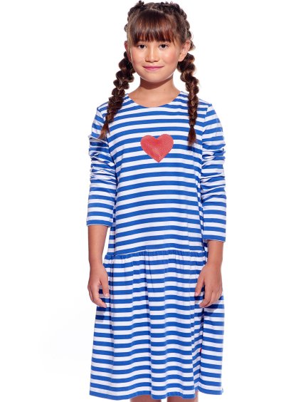 Pískacie šaty Mara, Detské, Námornicky pásik, Červené srdce (Velkosť 104)