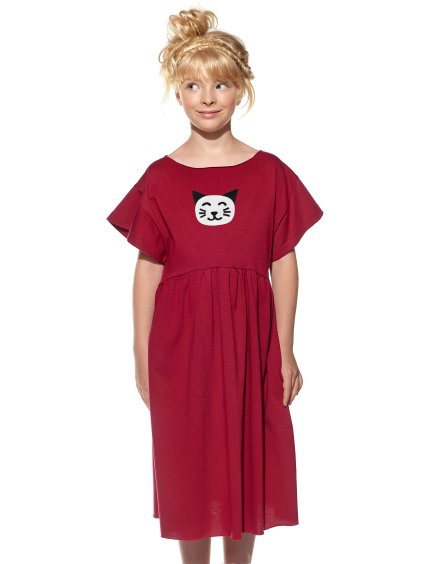 Pískacie šaty Lena-mini, Detské, Vínová, Mačka (Velkosť 104)