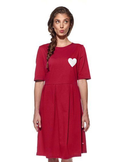 Pískacie šaty Valentína, Dámske, Vínová, Biele minisrdce (Velkosť L)