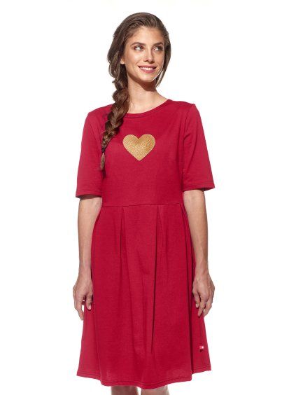 Pískacie šaty Valentína, Dámske, Vínová, Zlaté srdce (Velkosť L)