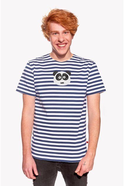 Samo, Pánske tričko, Tmavomodrý pásik, Panda (Veľkosť XXL)