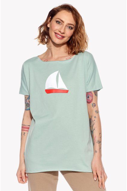 Ela, Dámske tričko oversize, Mentolové, Loďka (Veľkosť XXS)