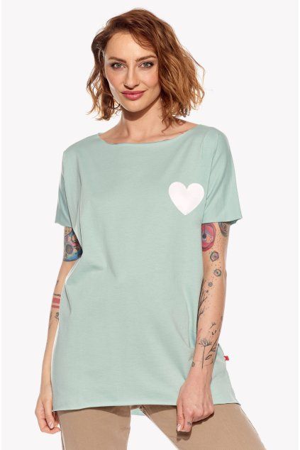 Ela, Dámske tričko oversize, Mentolové, Srdce (Veľkosť XXS)