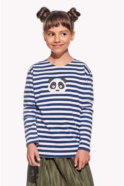 Lana, Detské tričko, Tmavomodrý pásik, Panda (Veľkosť 98)