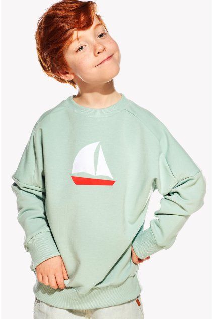 Natan, Detská Mikina, Mentolová, Loďka (Veľkosť 98)