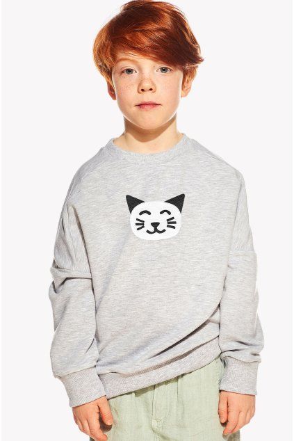 Natan, Detská Mikina, Sivá, Mačka (Veľkosť 98)