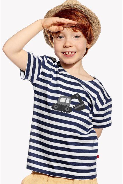 Leo, Detské tričko, Tmavomodrý pásik, Bager (Veľkosť 98)